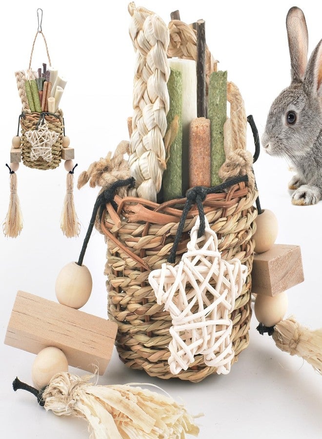 Bissap Bunny Chew Toys, Natural Seagrass Hanging Basket Chews Water Plant Woven Chinchillas Chewing Treats for Rabbits Guinea Pigs Chinchillas Hamsters Rats and Other Small Pets Teeth Grinding Toy - Image 1